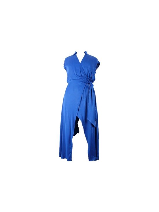 Anthropologie Dresses & Skirts - Maeve Dress Sz L Anthropology Royal Blue Open Back Collar 100% Viscose Dress